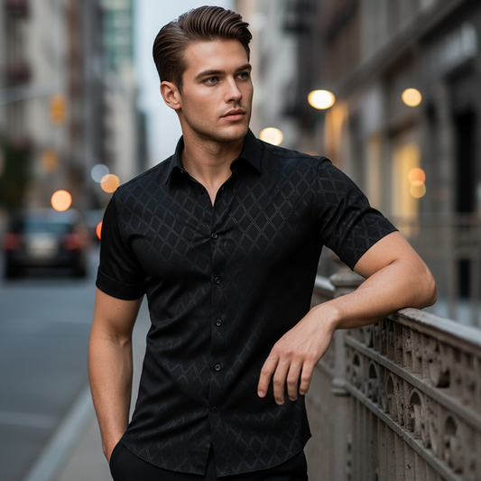 ⏳Time-Limited Special⏰Men's Textured Black Short Sleeve Shirt