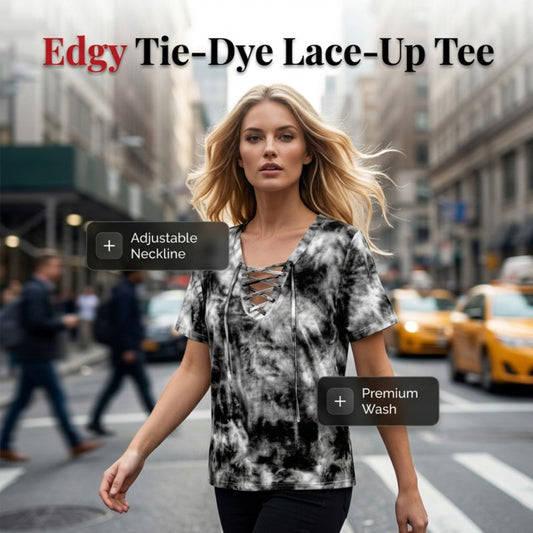 ⏳Time-Limited Special⏰Women's Tie-Dye T-Shirt – Lace-Up V-Neck, Soft Breathable Blend & Relaxed Fit – Summer Essential ✨