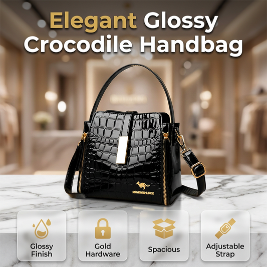 ⏳Time-Limited Special⏰Glossy Crocodile Pattern Women's Handbag – Structured, Gold Hardware, Spacious & Chic 💼