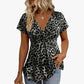 ⏳Time-Limited Special⏰Women’s Leopard Twist-Front Top – V-Neck, Peplum Hem, Bold Print 💃