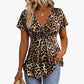 ⏳Time-Limited Special⏰Women’s Leopard Twist-Front Top – V-Neck, Peplum Hem, Bold Print 💃