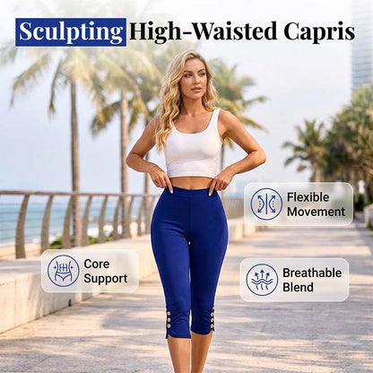 ⏳Time-Limited Special⏰Tummy Control Stretch Capris – High-Waist, 4-Way Stretch, Elegant Details 🌼