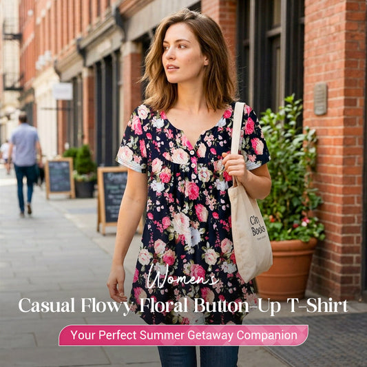 ⏳Time-Limited Special⏰Women’s Flowy Floral Button-Up Tee – Casual, Breezy, Versatile
