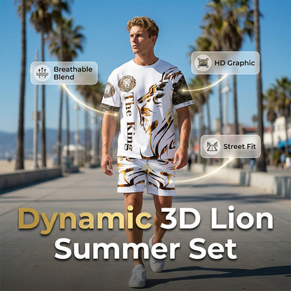🦁 LIMITED-TIME 50% OFF! ✨ Men's Lion Graphic Set – Bold, Breathable, Urban Cool 😎