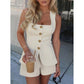 ⏳Time-Limited Special⏰Square Neck Vest & Shorts Set – Elegant Neckline, Gold Buttons, Structured Fit 🥂