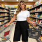 ⏳Time-Limited Special⏰Women's Elastic Waist Capri Trousers – Knee-Length, Button Accents, Comfort 🌿