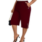 ⏳Time-Limited Special⏰Women's Elastic Waist Capri Trousers – Knee-Length, Button Accents, Comfort 🌿