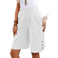 ⏳Time-Limited Special⏰Women's Elastic Waist Capri Trousers – Knee-Length, Button Accents, Comfort 🌿