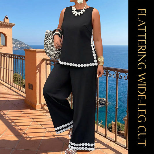 ⏳Time-Limited Special⏰Women's Sleeveless Top & Wide-Leg Pants Suit – Lace Trim, Flowy & 2-Piece Elegant Set – Perfect for Summer Days ☀️