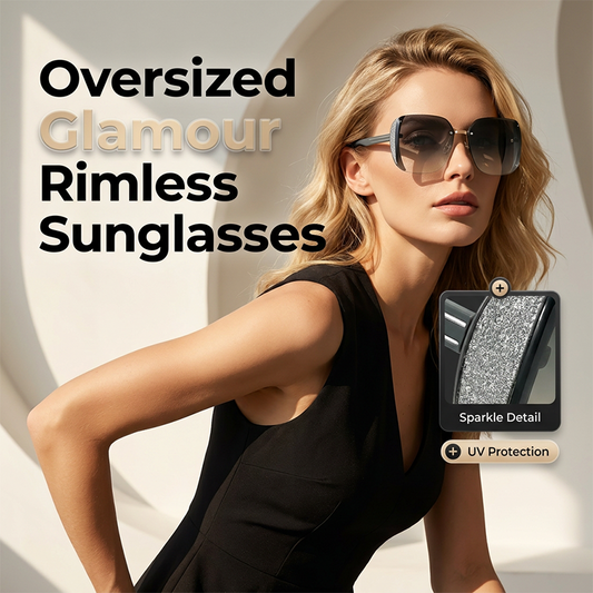 ⏳Time-Limited Special⏰Rimless Oversized Square Sunglasses – Gradient Lens, Glitter Details, UV Protection ✨