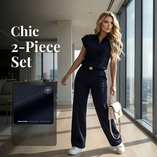 ⏳Time-Limited Special⏰Women's Casual Top & Pants 2-Piece Set – Chic, Wide-Leg, Gold Accents ✨