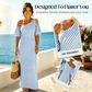 ⏳Time-Limited Special⏰Women's Striped Off Shoulder Dress – Elegant, Flowy, Summer Chic 🌊