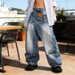 ⏳Time-Limited Special⏰Women's Asymmetrical Waist Wide-Leg Denim Jeans – Deconstructed, Distressed Wash, 3D Cut ✨