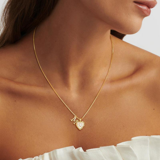 ⏳Time-Limited Special⏰Heart Shaped Letters Micro Pave Chain Necklace – Initial Pendant, Titanium Steel, Adjustable ✨
