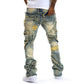 ⏳Time-Limited Special⏰Men's Deconstructed Frayed Flare Jeans – Heavy Distressing, Vintage Wash, Patchwork Details ✨