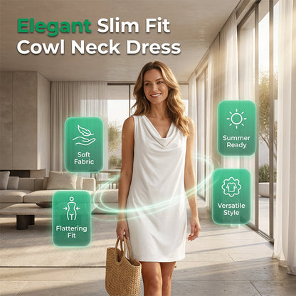 ⏳Time-Limited Special⏰Elegant Slim Fit Cowl Neck Dress – Sleeveless, Side Pockets, Versatile ✨