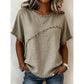 ⏳Time-Limited Special⏰Women's Summer Top with Raw Edge Paneling – Round Neck, Relaxed Fit, Edgy ✨