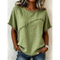 ⏳Time-Limited Special⏰Women's Summer Top with Raw Edge Paneling – Round Neck, Relaxed Fit, Edgy ✨