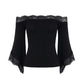 ⏳Time-Limited Special⏰Women's Chic Black Slim Fit Off-Shoulder Flare Sleeve T-Shirt – Soft & stretchy – Perfect for parties, date nights or chic casual looks ✨🌸