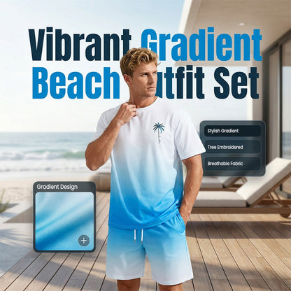 ⏳Time-Limited Special⏰Men's Gradient Short Sleeve and Shorts Set