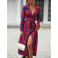 ⏳Time-Limited Special⏰Multi-Color Printed Shirt Dress – Waist Belt, Slit Hem, All-Day Comfort 🌸