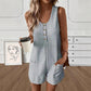 ⏳Time-Limited Special⏰Women's Sleeveless Button-Front Romper – Waffle Knit, Scoop Neck, Side Pockets 🌿