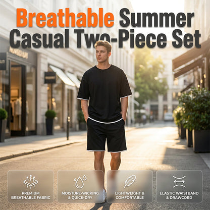 ⏳Time-Limited Special⏰Men's Waffle Knit T-Shirt & Shorts Set – Cooling Sensation Fabric & Relaxed Fit Design 💙