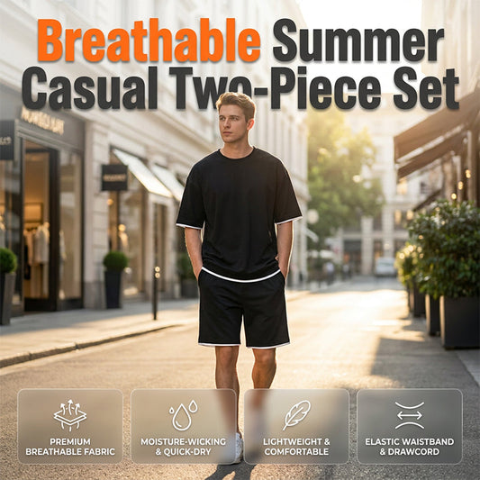 ⏳Time-Limited Special⏰Men's Waffle Knit T-Shirt & Shorts Set – Cooling Sensation Fabric & Relaxed Fit Design 💙