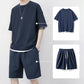 ⏳Time-Limited Special⏰Men's Waffle Knit T-Shirt & Shorts Set – Cooling Sensation Fabric & Relaxed Fit Design 💙