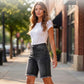 ⏳Time-Limited Special⏰Women’s Casual High Waisted Fringed Denim Shorts – Flattering High-Rise, Slimming Fit, Raw Fringe Hem – Accentuates Your Waist and Elongates Your Legs for a Chic Summer Look 🦵