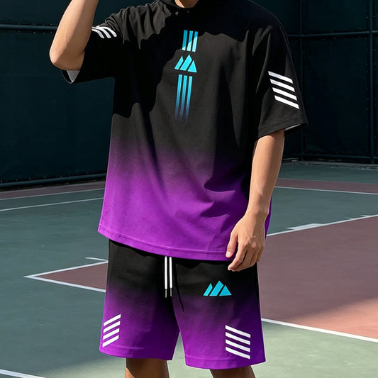 ⏳Time-Limited Special⏰Men's Summer T-Shirt & Shorts Two-Piece Set – Gradient Design & Breathable Fabric ☀️