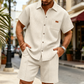 ⏳Time-Limited Special⏰Men's Waffle Knit Short Sleeve Shirt & Shorts Set – Breathable Texture & Relaxed Fit ☀️