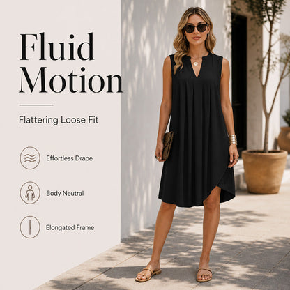 ⏳Time-Limited Special⏰Pleated V-Neck Dress – Lightweight fabric & effortless elegance