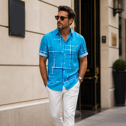 ⏳Time-Limited Special⏰Men’s Geometric Print Relaxed-Fit Button-Down Shirt – Soft Summer Feel, Roomy Comfort & Vacation-Ready Style ✨
