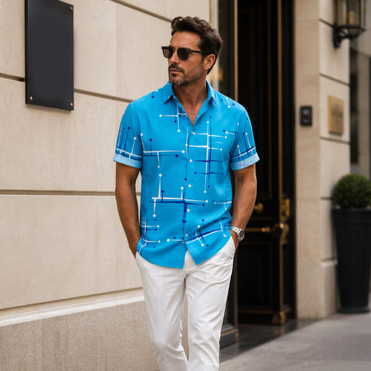 ⏳Time-Limited Special⏰Men’s Geometric Print Relaxed-Fit Button-Down Shirt – Soft Summer Feel, Roomy Comfort & Vacation-Ready Style ✨