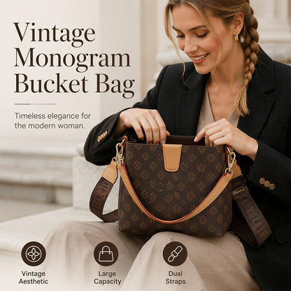 ⏳Time-Limited Special⏰Women’s Vintage Monogram Bucket Bag with Adjustable Shoulder Strap🌙