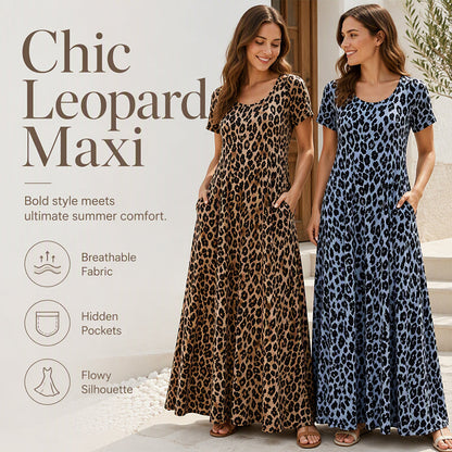 ⏳Time-Limited Special⏰Women's Leopard Print Maxi Dress with Pockets