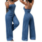 ⏳Time-Limited Special⏰Women Spaghetti Strap Wide Leg Denim Jumpsuit