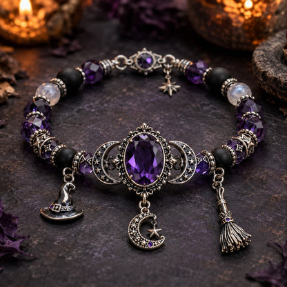⏳Time-Limited Special⏰Gothic Purple Rhinestone Halloween Bracelet🔮💜