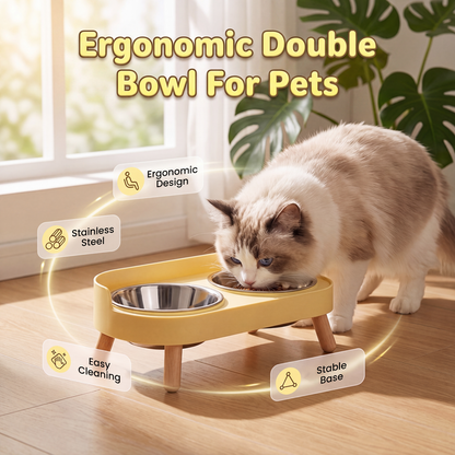 ⏳Time-Limited Special⏰Ergonomic Raised Double Pet Feeder: Anti-Spill, Stainless Steel, Non-Slip Base