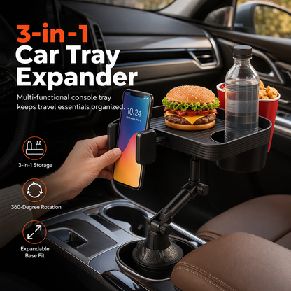 ⏳Time-Limited Special⏰3 in 1 Multifunctional Car Cup Holder Phone Mount with Tray and Storage Organizer🚗📱🥤🍔