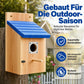 ⏳Time-Limited Special⏰Weatherproof Wooden Outdoor Bird House – Solid Thickened Natural Timber with Sky Blue Slanted Roof, Predator-Safe Metal Reinforced Entry Guard & Round Resting Perch – 15×15×22cm for Bluebirds Wrens Finches & Songbirds 🏡