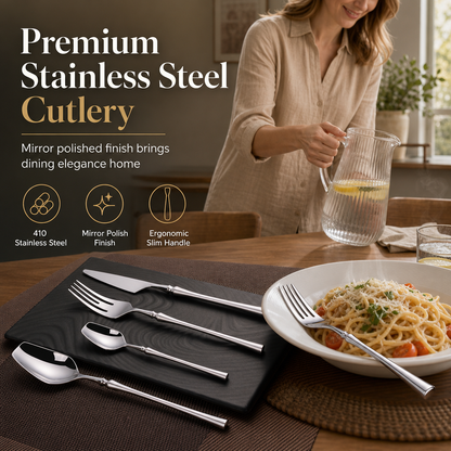⏳Time-Limited Special⏰304 Stainless Steel Cutlery Set – Slim Elegant, Mirror Polished, Comfort Grip 🥂