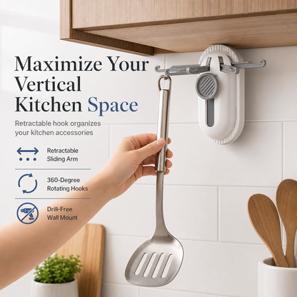 ⏳Time-Limited Special⏰Rotating 5-Hook Rack – Drill-Free Storage for a Clutter-Free Kitchen ✨🏠