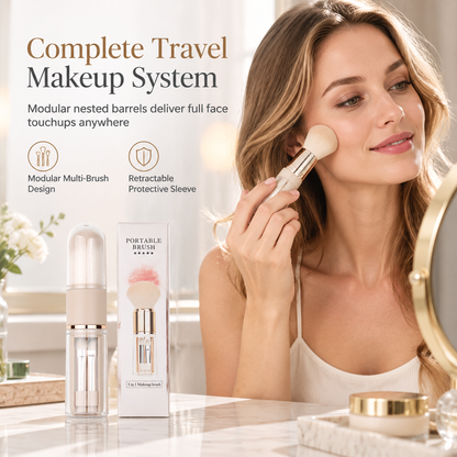 ⏳Time-Limited Special⏰Portable Retractable Makeup Brush Set Multifunctional Travel Cosmetic Tool with Powder Blush and Silicone Lip Brush