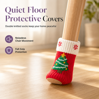 ⏳Time-Limited Special⏰Christmas Knitted Chair Leg Covers with Felt Pads Non Slip Thickened Table Feet Socks Floor Protectors 4-Piece Set