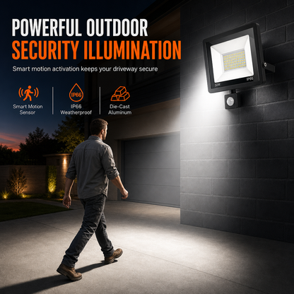 ⏳Time-Limited Special ⏰50W Outdoor LED Flood Light with Smart PIR Motion Sensor and Remote Control IP66 Waterproof Aluminum Security Light