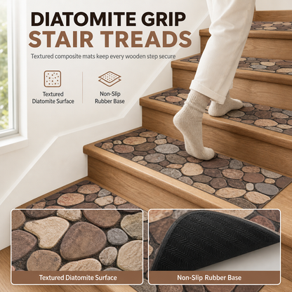 ⏳Time-Limited Special ⏰Cobblestone Pattern Diatomite Stair Tread Mat Water Absorbent Non Slip Trimmable Step Rug Easy to Clean