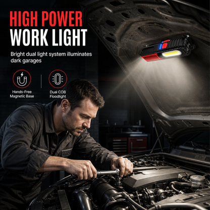 ⏳Time-Limited Special⏰Bright Rechargeable LED Work Light with Magnetic Base – Portable Inspection Lamp for Car Repair & Night Market Lighting, Keep Both Hands Free While You Work ✨