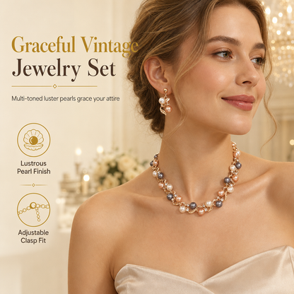 ⏳Time-Limited Special⏰Vintage Floral Jewelry Set – Pearl Crystal Accent, Elegant, Long-Lasting Shine 💫